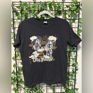 Onepiece Black Graphic Short Sleeve Tee with White & Gold Print
